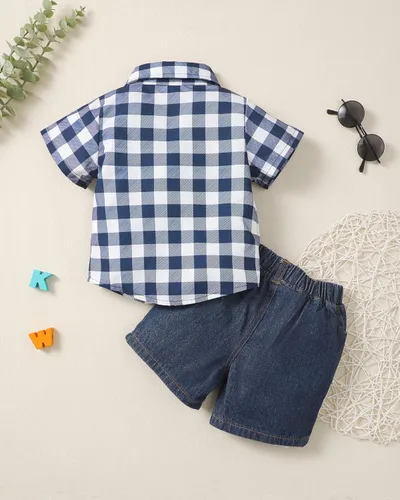 Vista 3 de Ropa de bebé niño de verano, trajes de algodón de manga corta, pantalones cortos, conjunto de trajes para niños pequeños