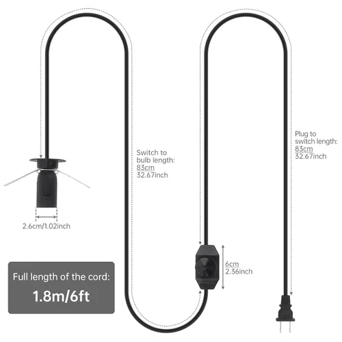 Vista 2 de RTNLIT - Cable de repuesto para lámpara de sal con interruptor de atenuación, enchufe E12 con clip Cable de bombilla de noche original de 6 pies