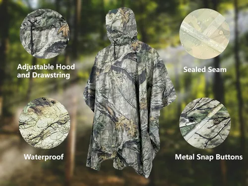 Vista 2 de Poncho de lluvia de camuflaje, abrigo impermeable multiusos
