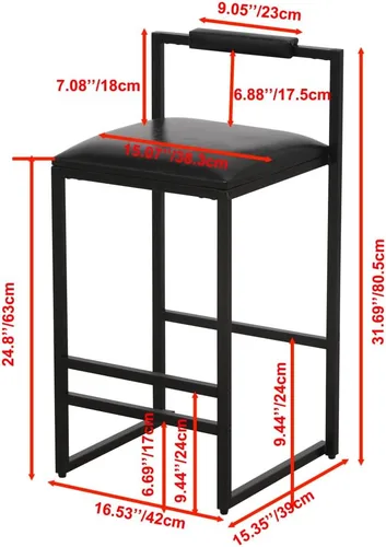 Vista 2 de Juego de 2 taburetes de bar modernos tapizados de piel sintética sin brazos con respaldo para bar en casa, comedor, isla de cocina, bistró, club
