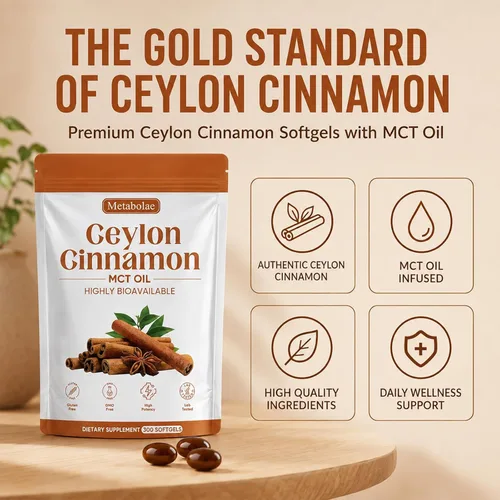 Vista 5 de Metabolae Cápsulas blandas de canela de Ceilán con aceite MCT, extracto de hierbas altamente biodisponible, sin OMG, sin gluten, 300 cápsulas