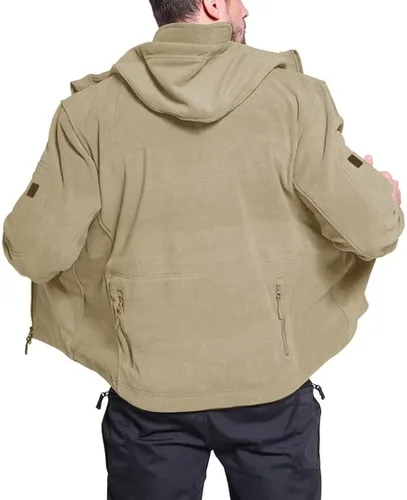 Vista 3 de BIYLACLESEN Chaquetas tácticas de forro polar Softshell para hombre con cremallera completa