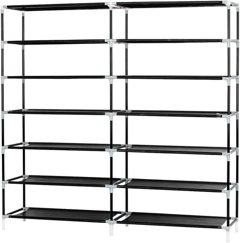 Vista 5 de Organizador de almacenamiento de zapatos de 7 niveles, 36 pares de zapateros portátil de doble fila, estante de armario, torre para armario con Negro
