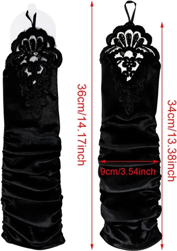 Vista 2 de PENTA ANGEL Guantes largos negros de ópera de los años 20 con trabillas para los dedos, elásticos sin dedos, bordado floral, lentejuelas, satén