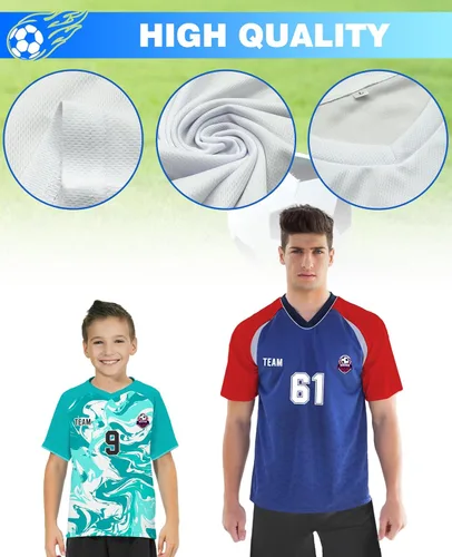 Vista 4 de Camiseta de fútbol personalizada con número de nombre de equipo, camiseta deportiva personalizada con logotipo de fútbol para niños, hombres, niños
