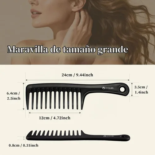 Vista 3 de HYOUJIN Large Wide Tooth Comb Detangling for Curly,Wet,Dry Hair,Black Negro