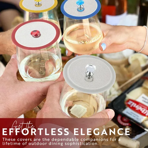Vista 6 de Fundas de lujo para copas de vino de acero inoxidable, juego de 4 fundas para copas de bebidas al aire libre sin insectos para vino, café, té