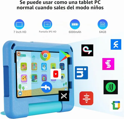 Vista 6 de PRITOM Tabletas TAB7 PRO para niños de 7 pulgadas, 64 GB, 3 GB de RAM actualizadas, tableta para niños pequeños Android 14 con WiFi, cámara dual Azul