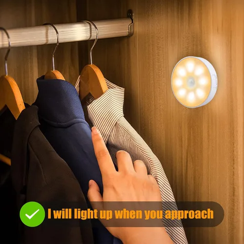 Vista 7 de Paquete de 3 luces con sensor de movimiento, 8 LED de luz nocturna recargable, con cable USB y parche magnético, 3 modos, luz de pared segura Blanco