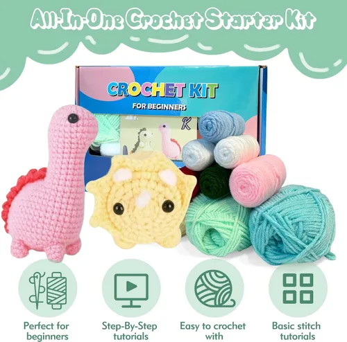 Vista 4 de LYCBTC Kit de ganchillo para principiantes, kit de ganchillo para adultos y niños con tutoriales en video paso a paso, kits completos de ganchillo