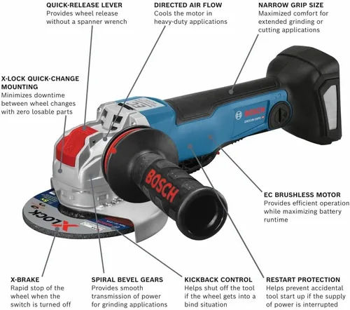 Vista 2 de Bosch GWX18V-50PCN 18V X-LOCK EC sin escobillas conectado 4-1/2 pulgadas - 5 pulgadas Amoladora angular sin interruptor de paleta de bloqueo