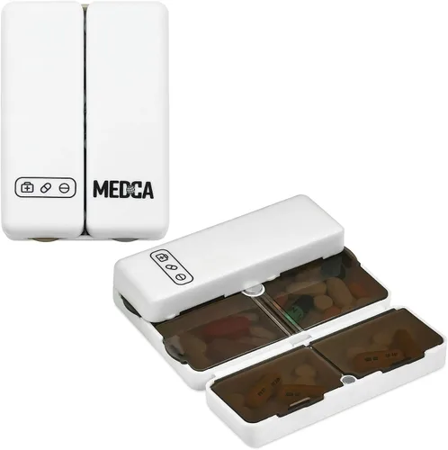 Vista 3 de Pastillero magnético plegable – (paquete de 2) organizador semanal de medicina de 7 días – Recipiente portátil compacto y ligero con 7