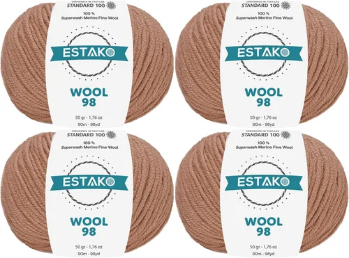 Vista 21 de Estako Wool 98 (paquete de 4 madejas) 100% lana merino superwash lana merino de peso medio suave hilo para tejer y ganchillo (4 x 1.76 onzas)