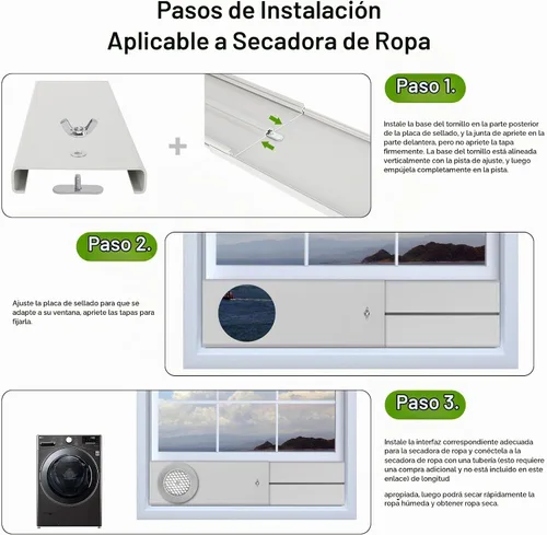 Vista 4 de Kit de ventana de ventilación para secadora, kit de ventilación de ventana para ventilación portátil de secadora de CA