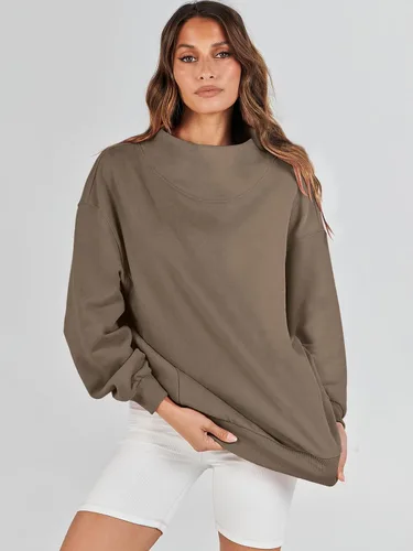 Vista 4 de ANRABESS Sudaderas de gran tamaño para mujer, cuello alto, manga larga, sudaderas con capucha para otoño, ropa 2023