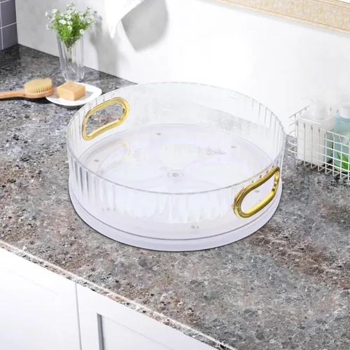 Vista 2 de Kichvoe Bandeja giratoria de almacenamiento de cosméticos, organizador de escritorio para maquillaje, cuidado de la piel, artículos diversos, diseño