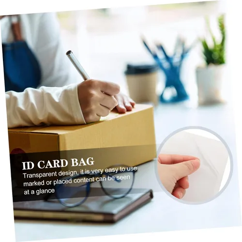 Vista 4 de 20pcs Self-Adhesive Label Pouches for Card Organization Transparent Card Sleeves for Office Home and Warehouse Use and Label Holders
