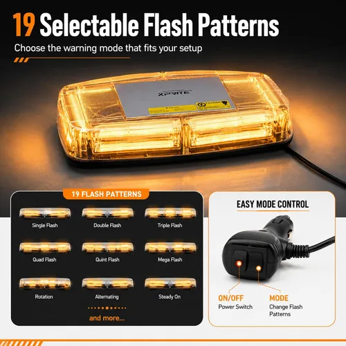 Vista 4 de Xprite COB LED Luces Estroboscópicas de Baliza Ámbar para Techo con Base Magnética 19 Patrones Intermitentes, Luz de Advertencia de Seguridad