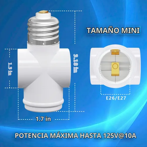 Vista 4 de Adaptador de Enchufe de Luz, Convierta Enchufe de Luz E26 a Adaptador de Enchufe de 3 Puntas y Enchufe de Bombilla, 1 Paquete (Blanco)