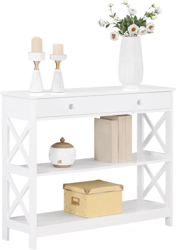 Vista 4 de Convenience Concepts - Mesa auxiliar con 1 cajón, color blanco, colección Oxford
