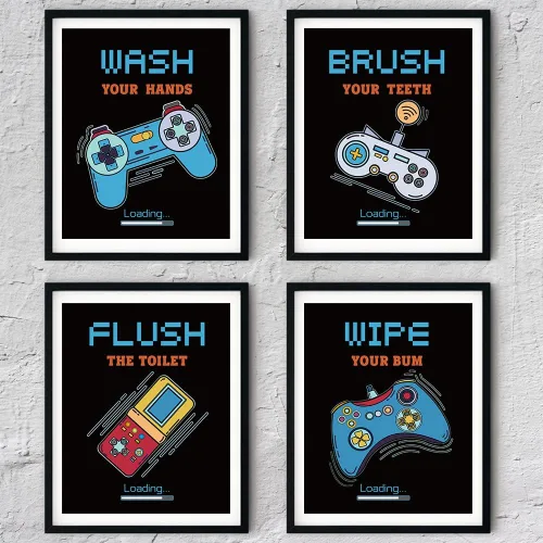 Vista 3 de IIILUYOT Pósteres de juegos para baño, adolescentes y niños, decoración de cuarto de baño, decoración de pared para jugadores, regalos para niños