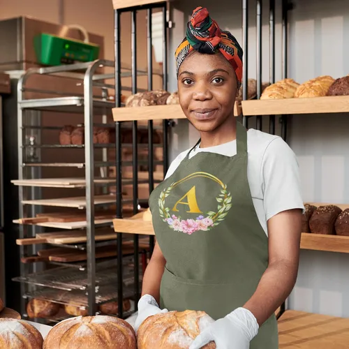 Vista 6 de ROKO CLOTHING Delantal de iniciales personalizadas con bolsillos, delantales de cocina personalizados para mujeres para hornear cocinar cuello