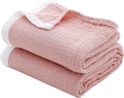 Vista 16 de SE SOFTEXLY Manta de muselina de algodón para adultos, transpirable de 4 capas con textura de lino teñido, manta de gasa para cama, sofá, sofá