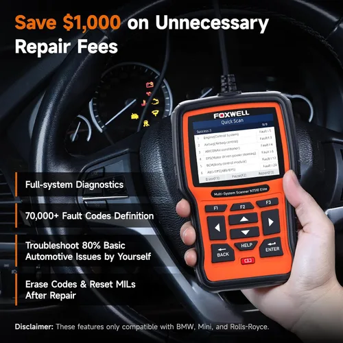 Vista 2 de FOXWELL NT510 Elite - Herramienta de escaneo compatible con escáner BMW, herramienta de diagnóstico completo OBD2, lector de códigos de control
