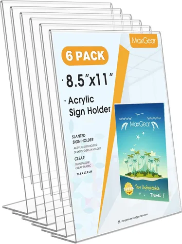 Vista 12 de MaxGear Soporte para Letreros de Acrílico, Soportes para Letreros Transparentes Soporte de Exhibición de Plástico 8.5 x 11 Pulgadas Inclinado Hacia