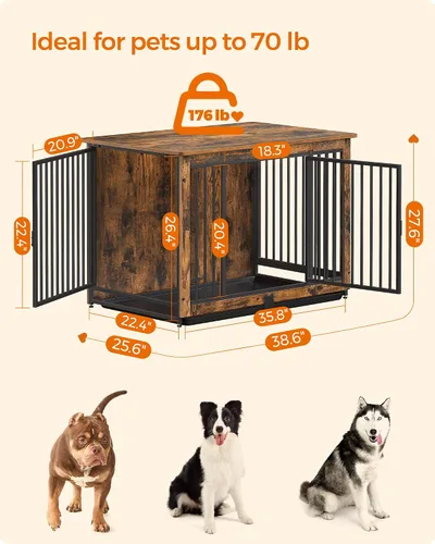 Vista 4 de Feandrea Muebles de jaula para perros, perrera de 38 pulgadas para perros de hasta 70 libras, con bandeja extraíble, mesa auxiliar de jaula