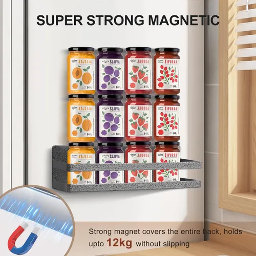 Vista 5 de Uten Estante grande para especias para refrigerador, paquete de 2 estantes magnéticos fuertes, organizador de refrigerador movible para cocina