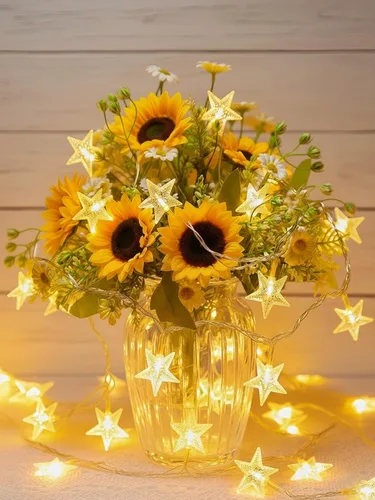 Vista 13 de Cadena de luces con estrellas, 30 LED de cristal, funciona con pilas, 10 pies, decoración para dormitorio