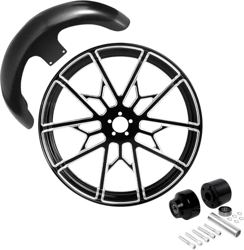 Vista 98 de TCMT Llanta de rueda delantera de 21", buje de rueda de brida de doble disco con guardabarros delantero negro sin pintar, compatible con modelos