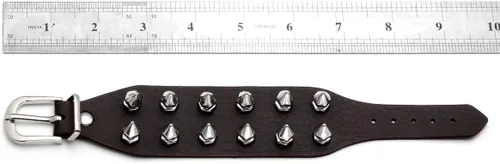 Vista 3 de Eigso - Pulsera de cuero negro estilo punk con remaches y tachuelas de metal para Halloween, para hombres y mujeres , aleación, K4., EGSLBR00022