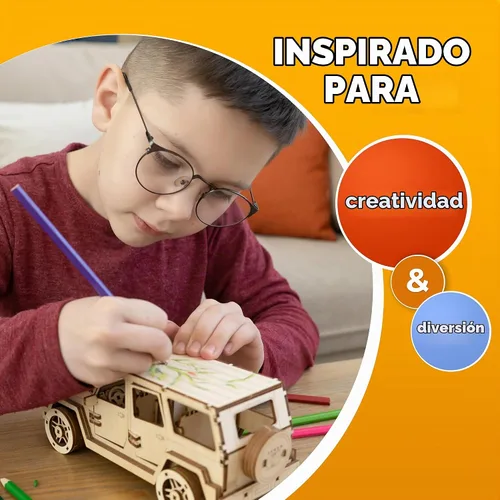 Vista 4 de CG GAMES - Rompecabezas de madera 3D, kit de modelo de automóvil RoverPlex F9 Jeep. Kit de bricolaje de vehículos de autoconstrucción, modelos