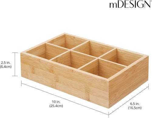 Vista 4 de mDesign Caja organizadora de bambú para almacenamiento de té y alimentos, estuche de madera para bolsas de té, café, aperitivos, azúcar