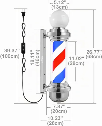 Vista 2 de Luz de poste de barbero de plata de 27