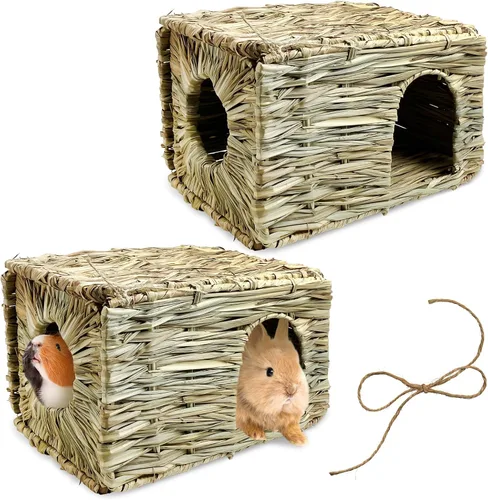 Vista 8 de Tfwadmx Rabbit Grass House - Cama de heno tejida a mano natural de hierba marina, juguete de cabaña escondida para conejito, hámster, conejillo
