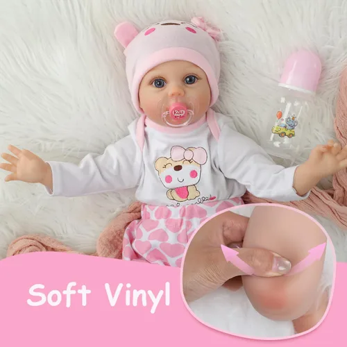 Vista 10 de Kdudgso Muñecas de bebé Reborn para niña de 22 pulgadas, muñeca de bebé de silicona realista, muñecas de bebé de la vida real hechas a mano, cuerpo