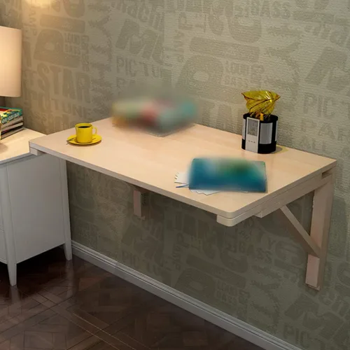 Vista 6 de Mesa flotante de hojas colgantes para montar en la pared, mesa de comedor plegable de madera maciza, escritorio de computadora multifunción, mesa