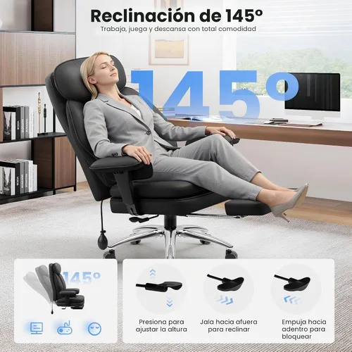 Vista 8 de BestGlory Silla de oficina grande y alta con soporte lumbar, silla de escritorio de cuero ejecutivo, silla de juegos cómoda resistente con cojín