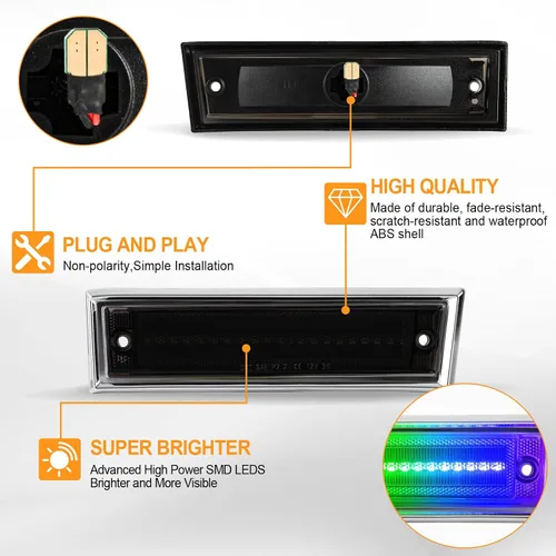 Vista 6 de Luces LED RGB de posición laterales para guardabarros delanteros, compatibles con Chevy C/K, C10, C20, C30, camionetas, Blazer Suburban Jimmy