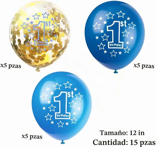 Vista 5 de SHUNTAI - Globos de 1er cumpleaños, color azul, 15 piezas de 12 pulgadas