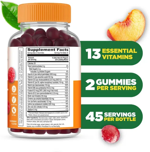 Vista 2 de Lifeable Gomitas multivitamínicas prenatales para mujer, hierro, colina y ácido fólico, vitaminas prenatales para apoyo al embarazo, vegetarianas