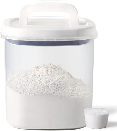 Vista 9 de Dispensador de arroz de 25 libras, contenedor de almacenamiento de arroz de 10.5 Qt/10 L/22-25 lbs con taza de medición y cepillo, contenedores