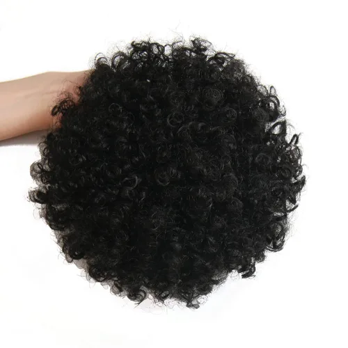 Vista 6 de Extensión de cola de caballo afro rizada encrespada con cordón para mujeres, cola de caballo afro con cordón, rizos encrespados sintéticos, piezas