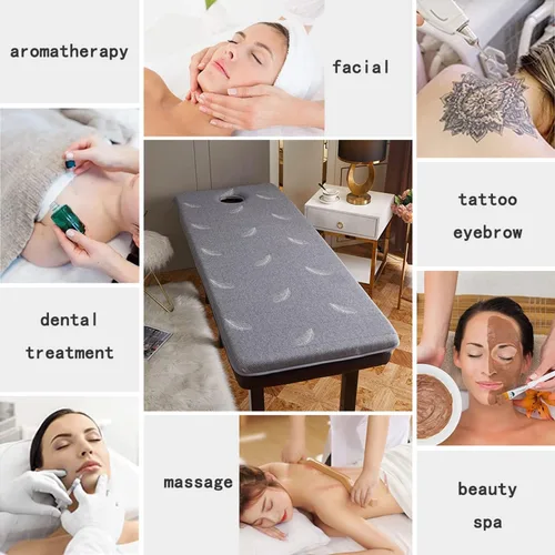 Vista 7 de Cubrecolchón de cama de spa con cabeza cuadrada, redonda, trapezoidal, antideslizante, de espuma viscoelástica, para mesa de masaje, accesorios