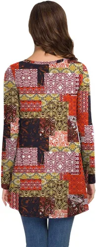 Vista 93 de AWULIFFAN Blusa tipo túnica holgada de manga larga con cuello redondo para mujer