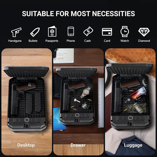 Vista 3 de MAXSafes - Caja fuerte portátil para pistolas con huellas dactilares, caja fuerte para armas con llaves, acceso rápido, biométrica inteligente