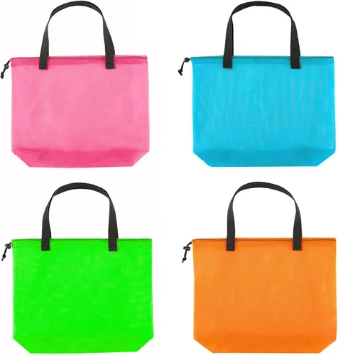 Vista 8 de 4PCS Colorful Mesh Beach Tote Bags With Drawstring For Poolside,Swim,Travel Negro